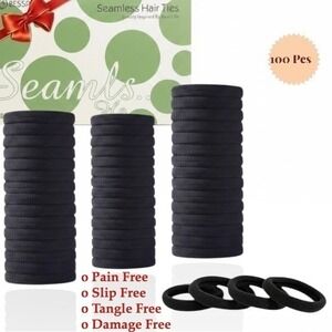 Highly Elastic Non-Damaging Black Hair Ties Bands 50 Seamless Ponytail Holder